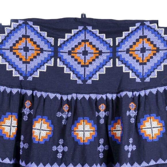 NWT by Anthropologie Navy Blue Off the Shoulder Embroidered Boho Top Smocking S - Picture 2 of 9